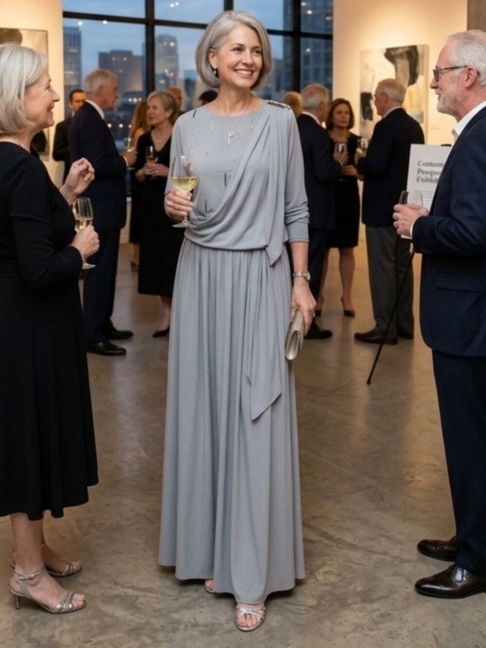 Linda Lundstrom Grey Long Sleeve Dress